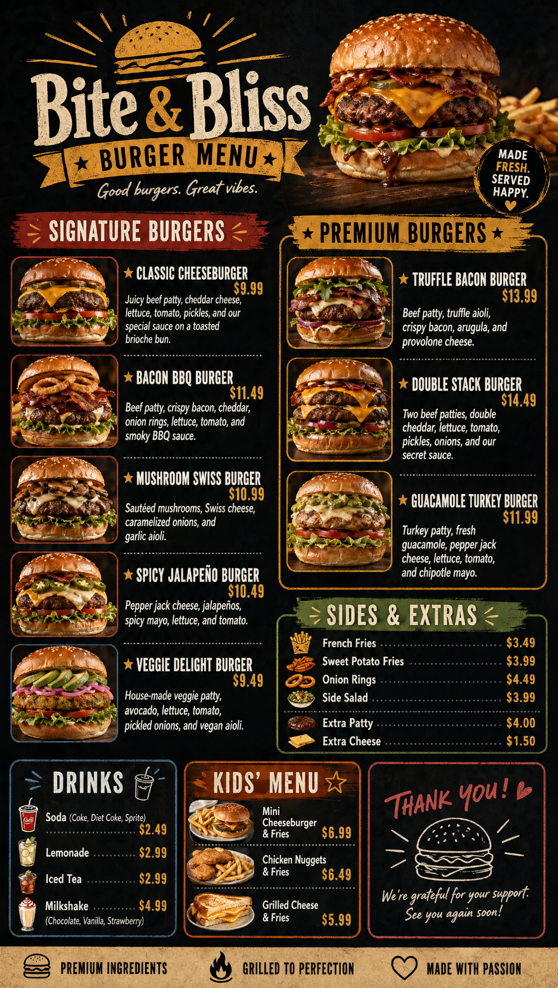 Burgerių meniu dizainas